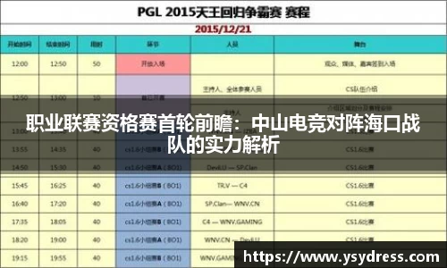 职业联赛资格赛首轮前瞻：中山电竞对阵海口战队的实力解析